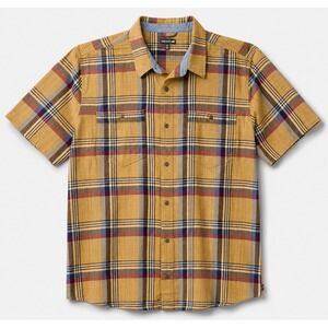 Toad&Co Smythy SS Shirt Mens XXL Organic Cotton Plaid Button Down Tan Yellow